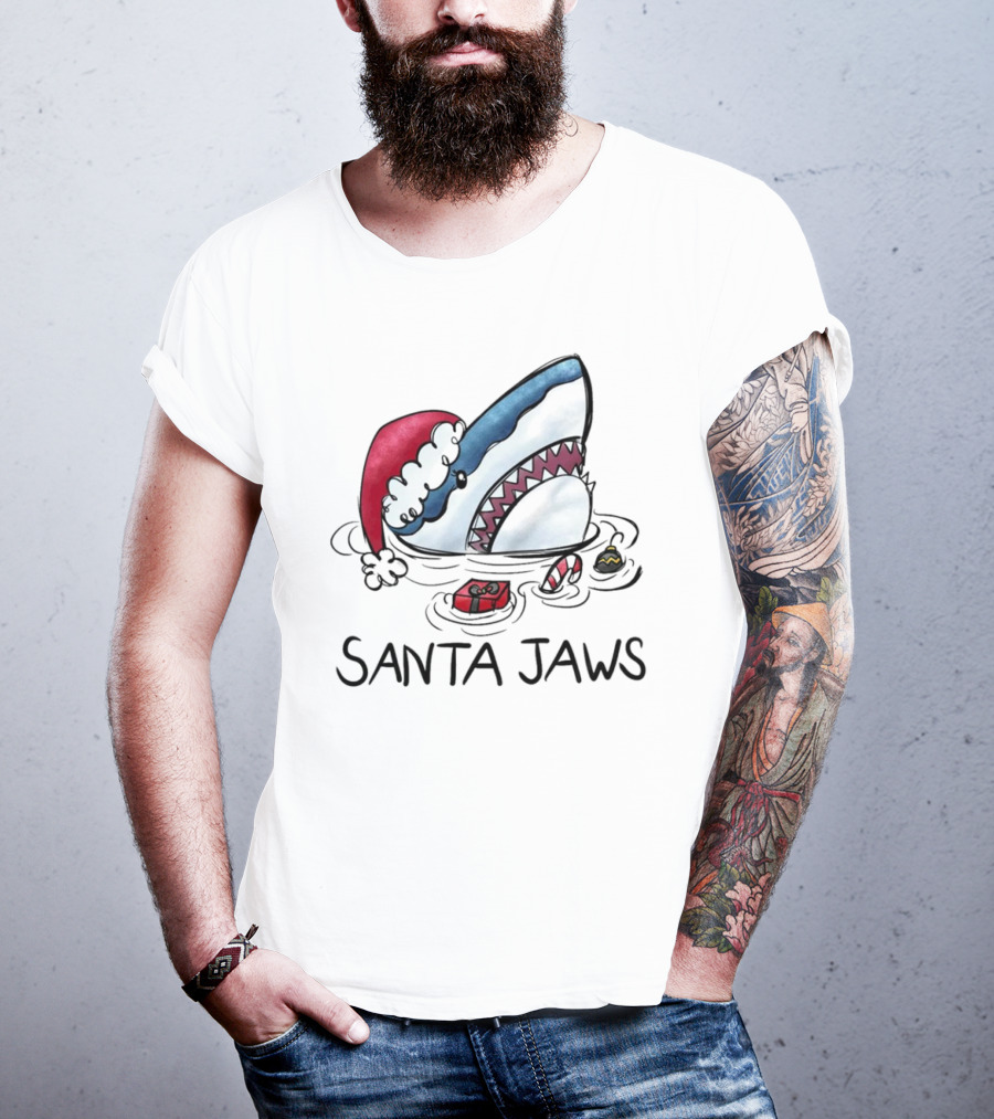 Santa Jaws Funny Shark Christmas T-Shirt