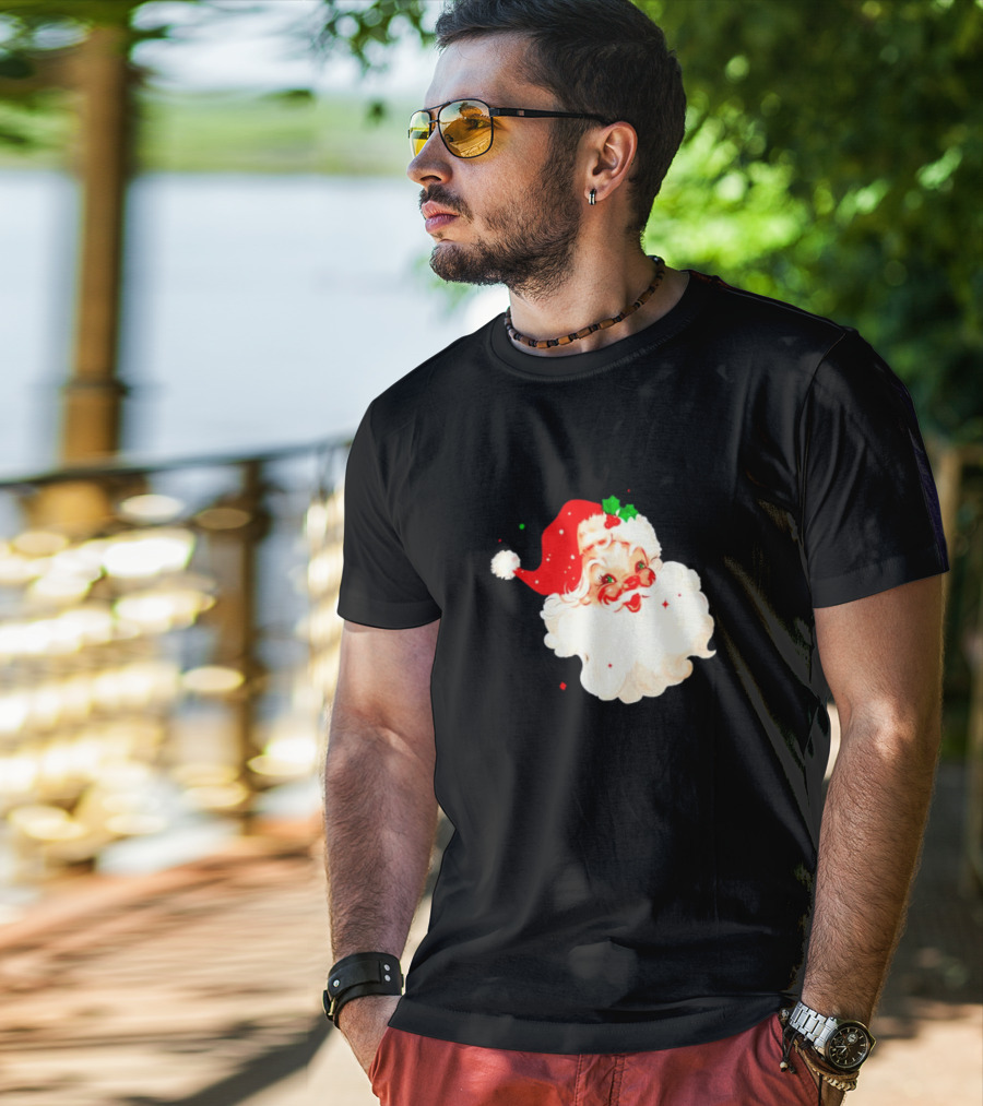 Santa Christmas Vintage Retro Style Holly Berries T-Shirt
