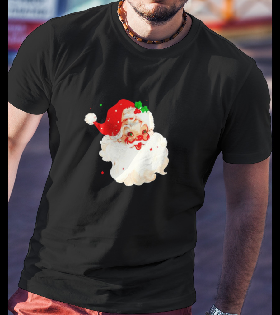 Santa Christmas Vintage Retro Style Holly Berries T-Shirt