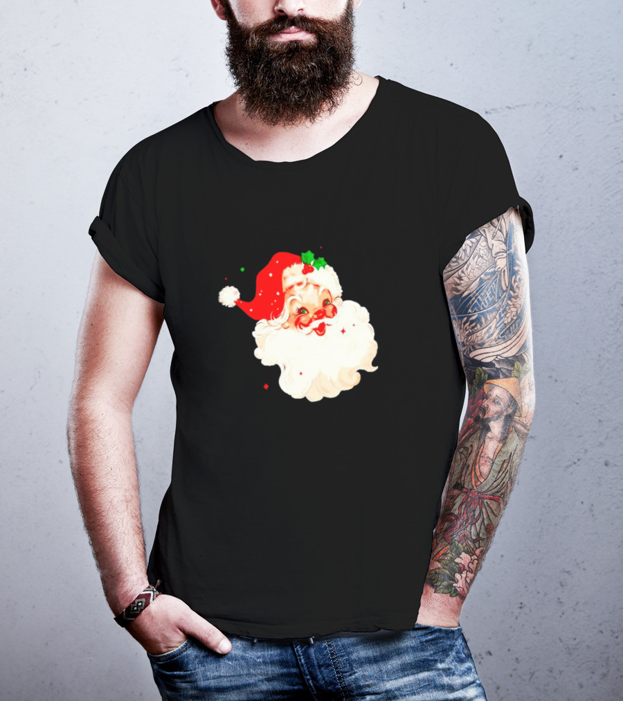 Santa Christmas Vintage Retro Style Holly Berries T-Shirt