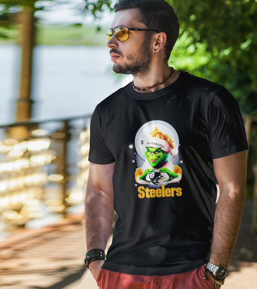 The Grinch Santa Steelers Christmas Pittsburgh Football Fan T-Shirt