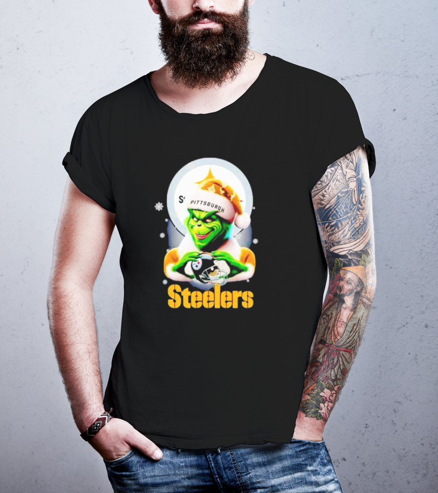 The Grinch Santa Steelers Christmas Pittsburgh Football Fan T-Shirt