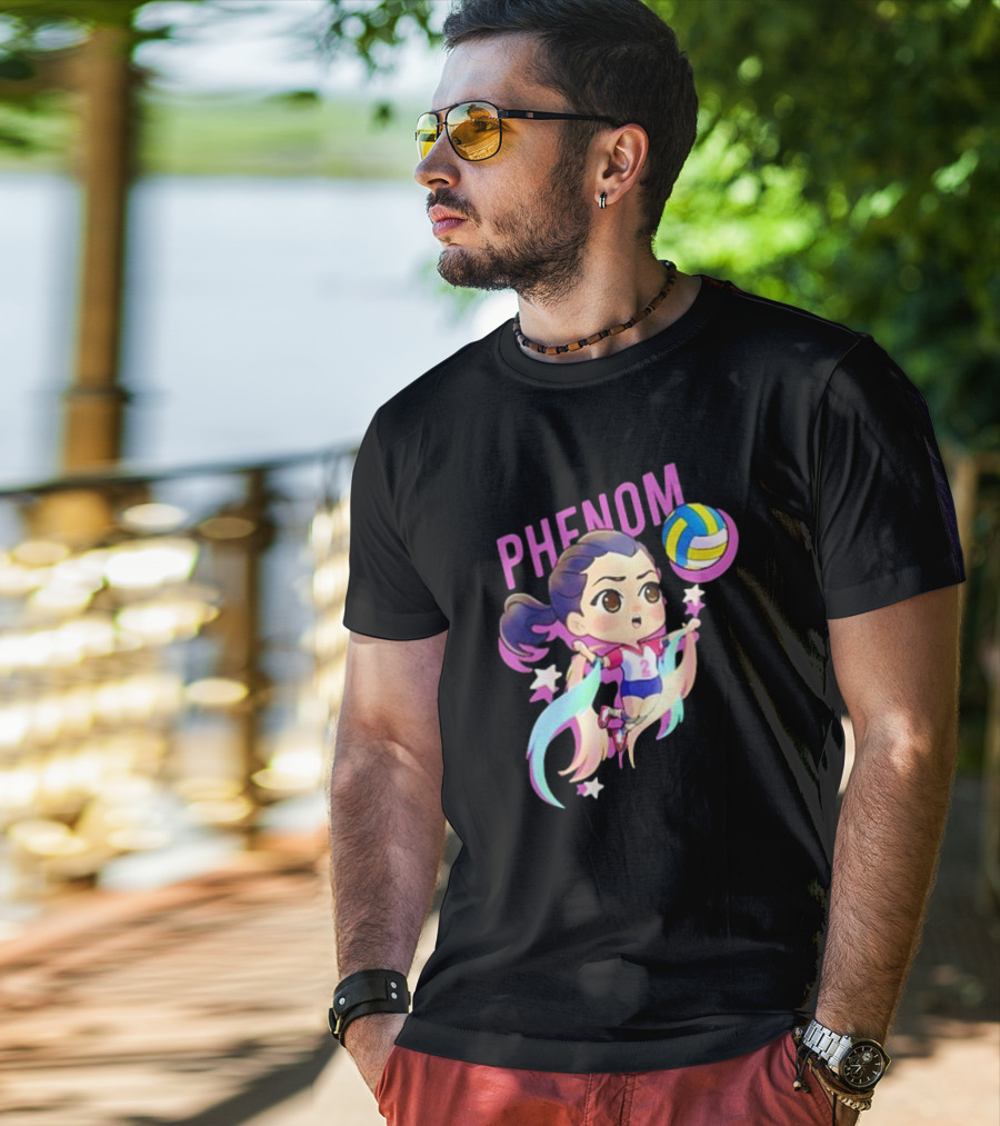 Phenom Chibi Volleyball Player With Rainbow Trails And Stars T-Shirt