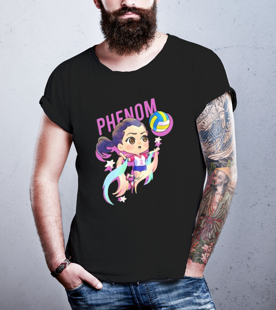 Phenom Chibi Volleyball Player With Rainbow Trails And Stars T-Shirt