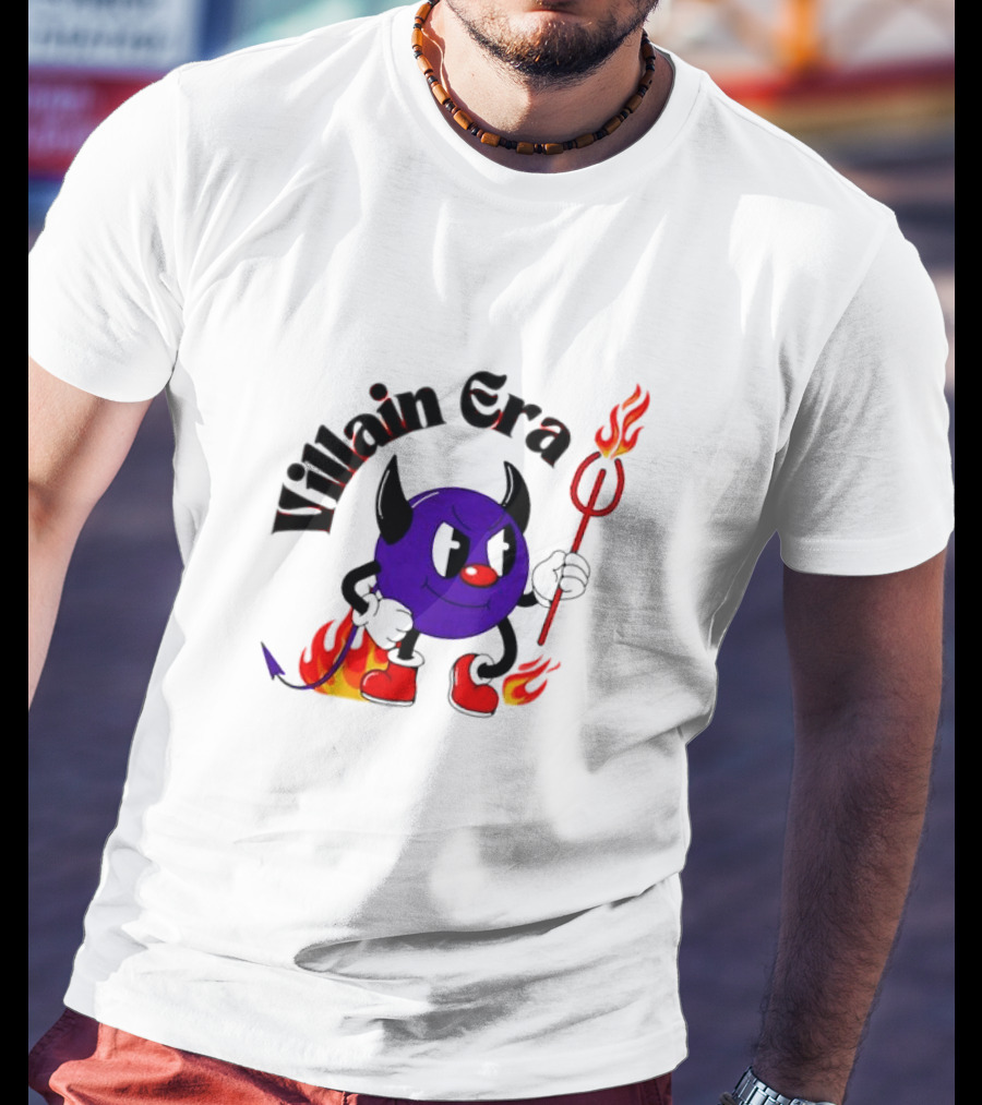 Villain Era Devil Cartoon With Pitchfork And Flames T-Shirt