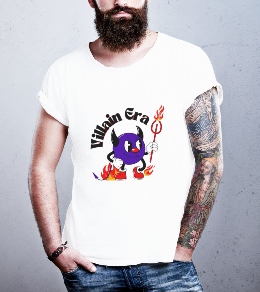 Villain Era Devil Cartoon With Pitchfork And Flames T-Shirt