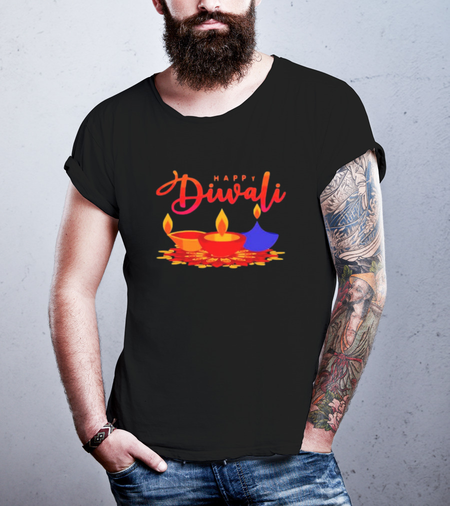 Happy Diwali Festival Of Light With Colorful Diyas T-Shirt