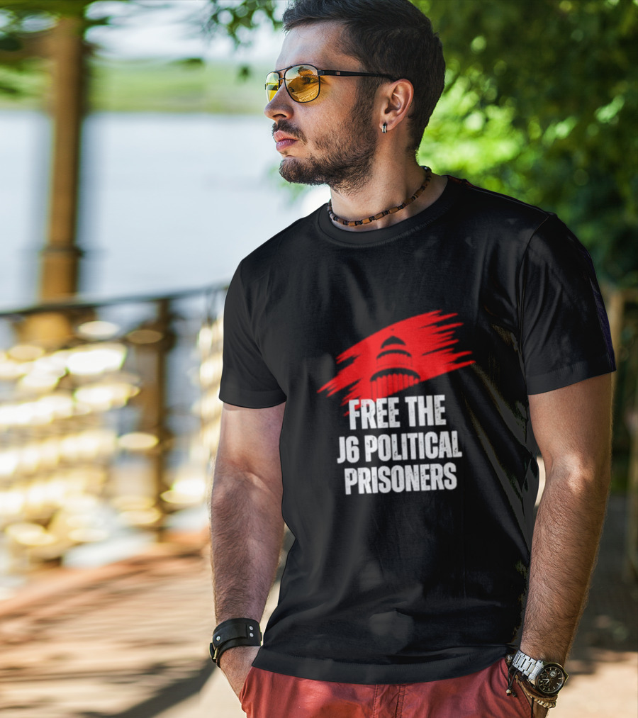 Free The J6 Political Prisoners Capitol Building Red Brushstroke T-Shirt
