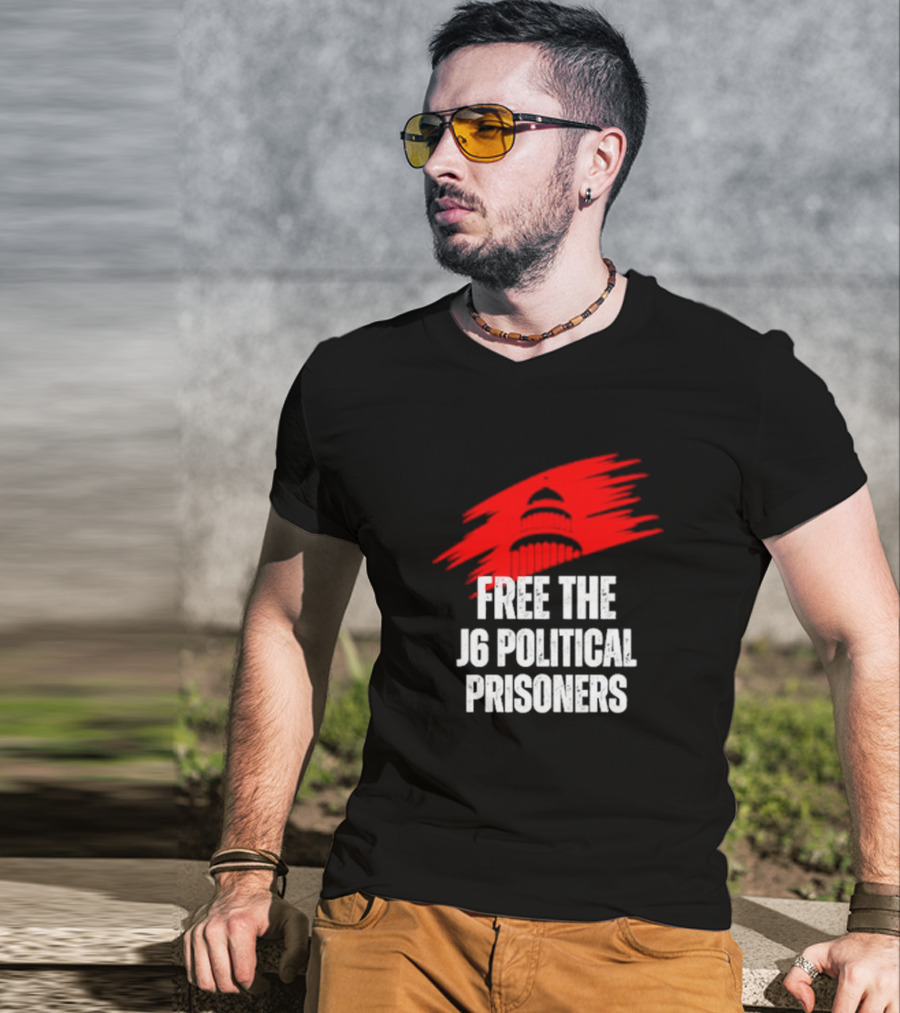 Free The J6 Political Prisoners Capitol Building Red Brushstroke T-Shirt