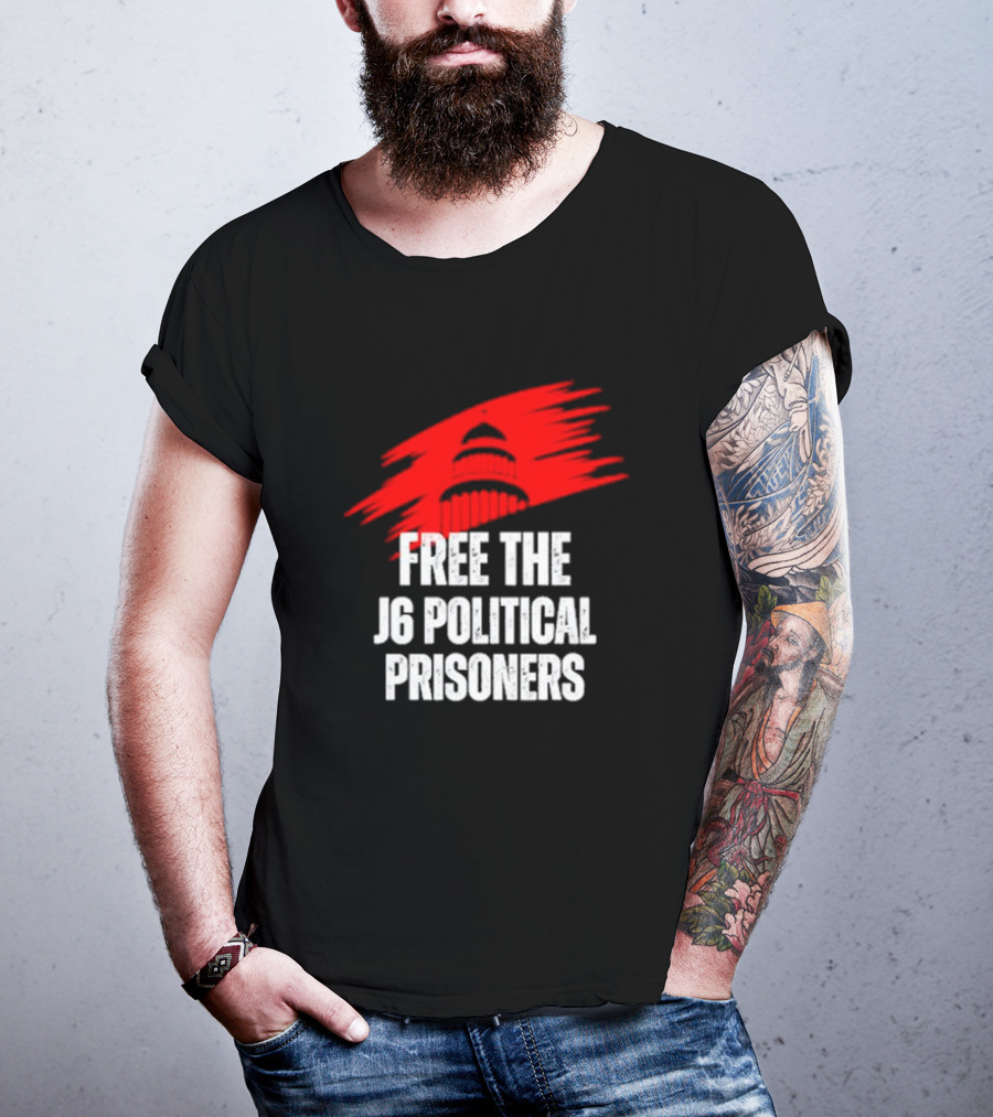 Free The J6 Political Prisoners Capitol Building Red Brushstroke T-Shirt