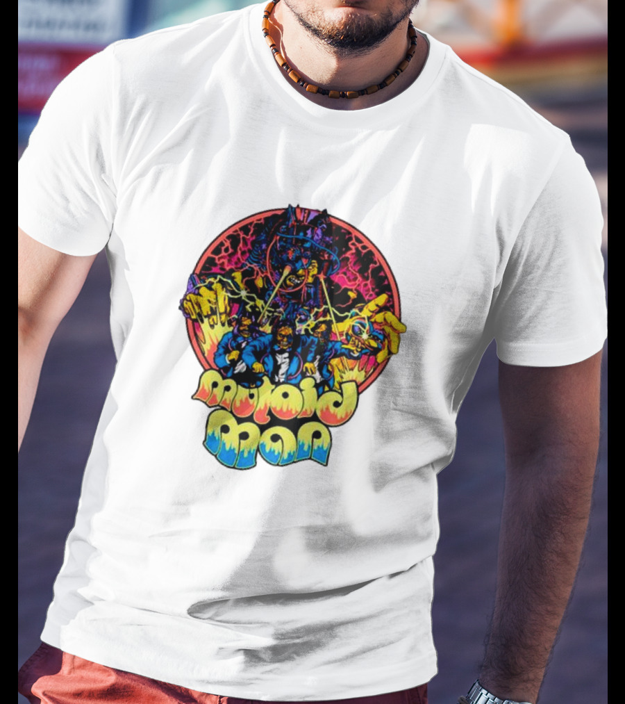 Mutoid Man CoTV Psychedelic Comic Style Superheroes With Lightning And Fiery Hands T-Shirt