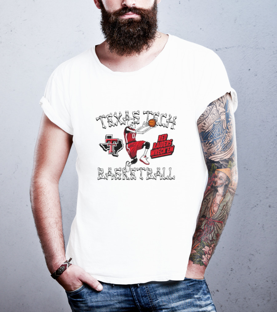 Texas Tech Basketball Red Raiders Wreck 'Em Skeleton Dunking T-Shirt