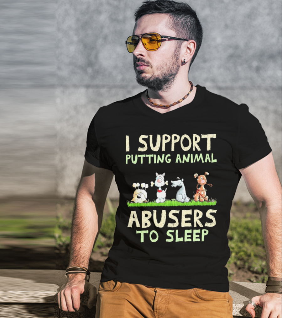 I Support Putting Animal Abusers To Sleep Animal Characters In Grass T-Shirt