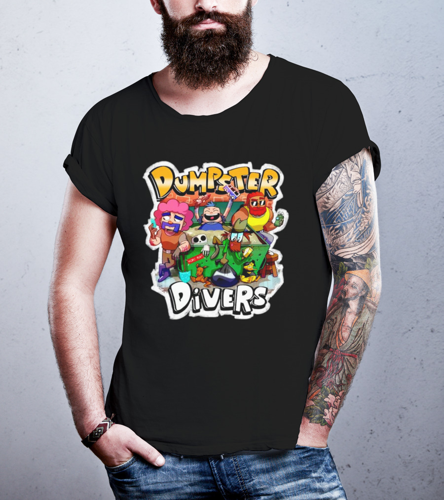 Dumpster Divers Cartoon Alley Fun With Funny Characters And Trash Can Antics T-Shirt