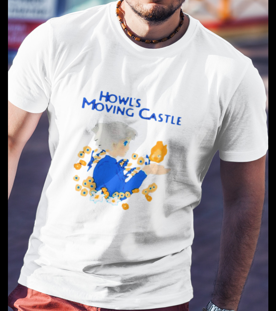 Howl’s Moving Castle Howl With Calcifer And Flowers T-Shirt