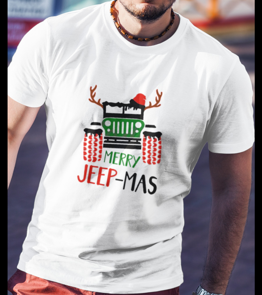 Merry Jeep-Mas Festive Offroad Fun With Antlers And Santa Hat T-Shirt