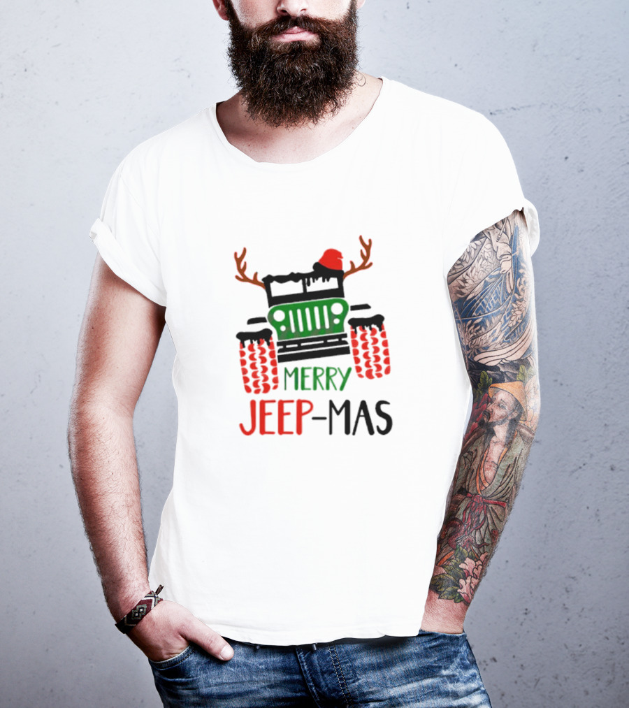 Merry Jeep-Mas Festive Offroad Fun With Antlers And Santa Hat T-Shirt