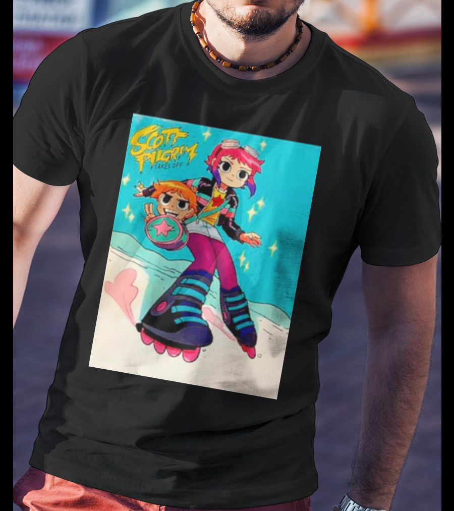 Scott Pilgrim Takes Off Roller Skating Adventure With Animated Style Characters T-Shirt
