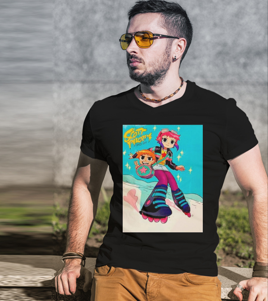 Scott Pilgrim Takes Off Roller Skating Adventure With Animated Style Characters T-Shirt