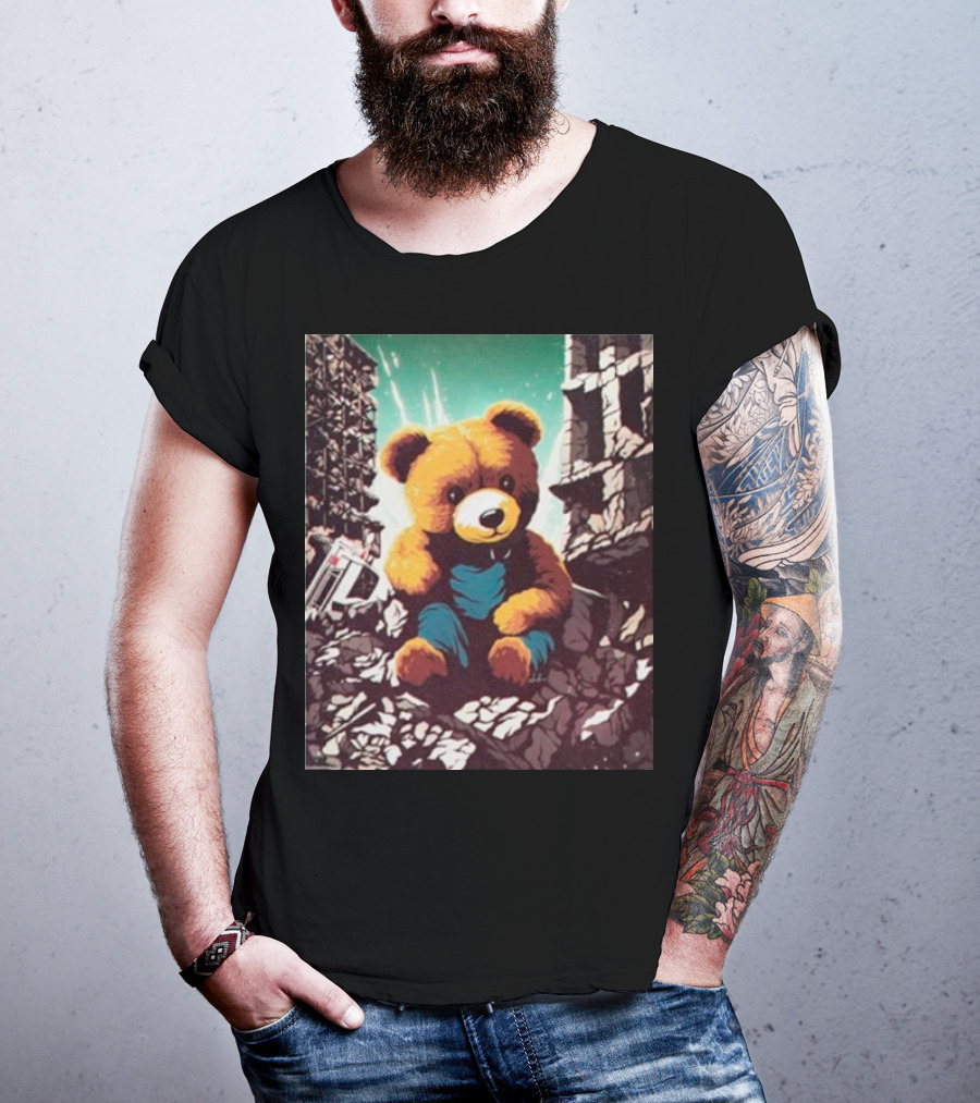 Ceasefire Now Teddy Bear In War-Torn Ruins T-Shirt