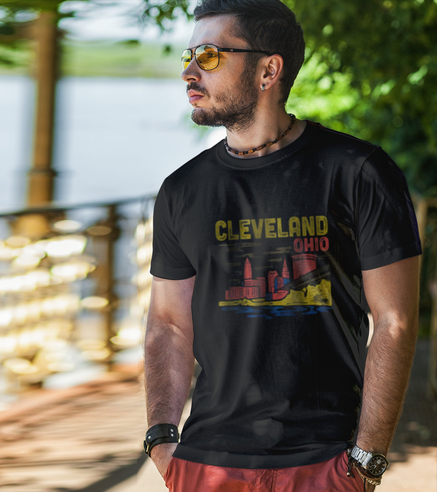 Cleveland Ohio Skyline Colorful Cityscape T-Shirt