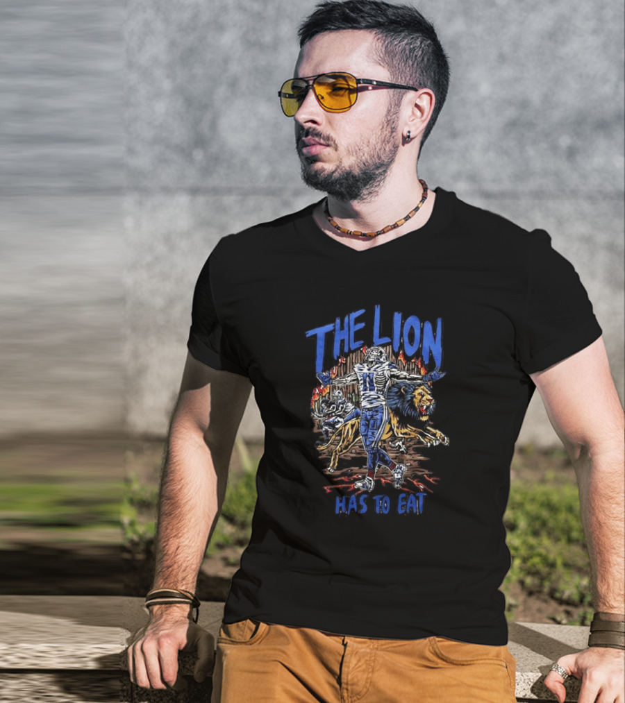 Detroit Lions The Lion Has To Eat Football Player And Fierce Animal T-Shirt