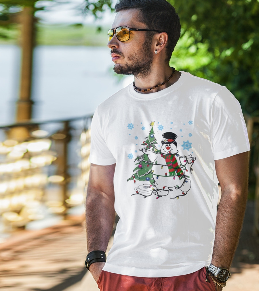 Frosty The Snowman Christmas Tree With Lights And Snowflakes T-Shirt