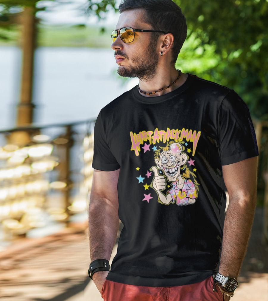 Heart Attack Man Freak Of Nature Cartoon Character With Stars And Thumbs Up T-Shirt