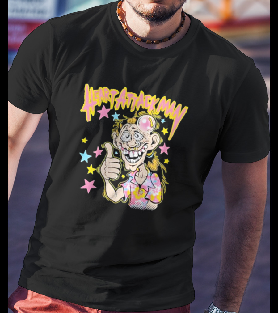 Heart Attack Man Freak Of Nature Cartoon Character With Stars And Thumbs Up T-Shirt