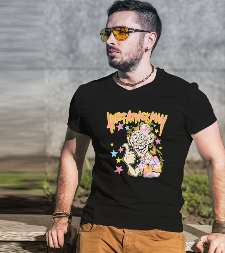 Heart Attack Man Freak Of Nature Cartoon Character With Stars And Thumbs Up T-Shirt
