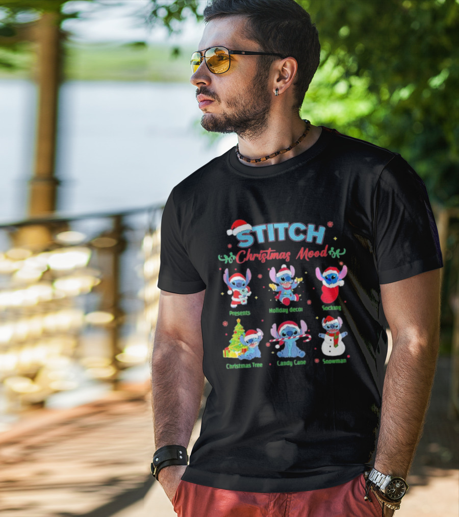 STITCH Christmas Mood Presents Holiday Decor Stocking Christmas Tree Candy Cane Snowman T-Shirt