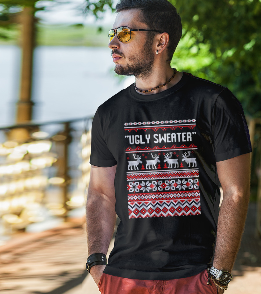 Reindeer Ugly Sweater Christmas Pattern 'UGLY SWEATER' T-Shirt