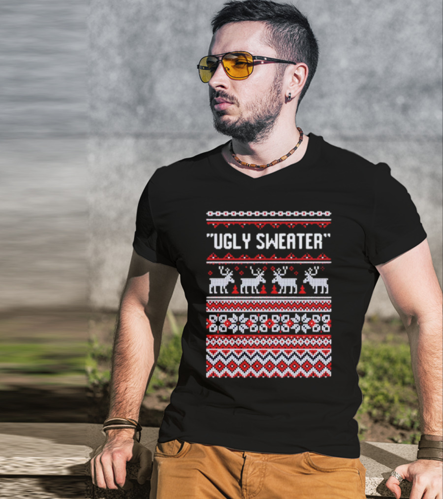 Reindeer Ugly Sweater Christmas Pattern 'UGLY SWEATER' T-Shirt