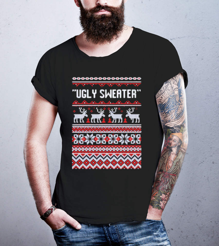Reindeer Ugly Sweater Christmas Pattern 'UGLY SWEATER' T-Shirt