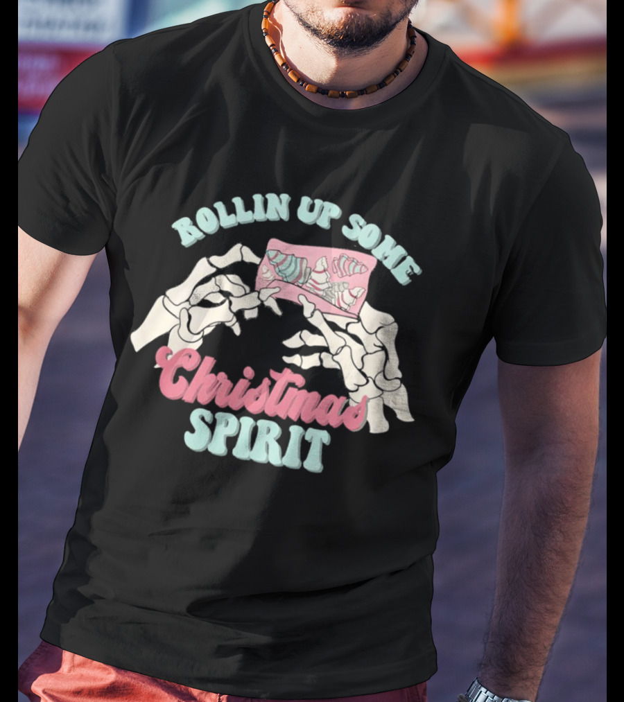 Rollin Up Some Christmas Spirit Holiday Weed Motif T-Shirt