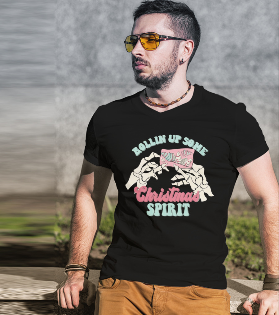 Rollin Up Some Christmas Spirit Holiday Weed Motif T-Shirt