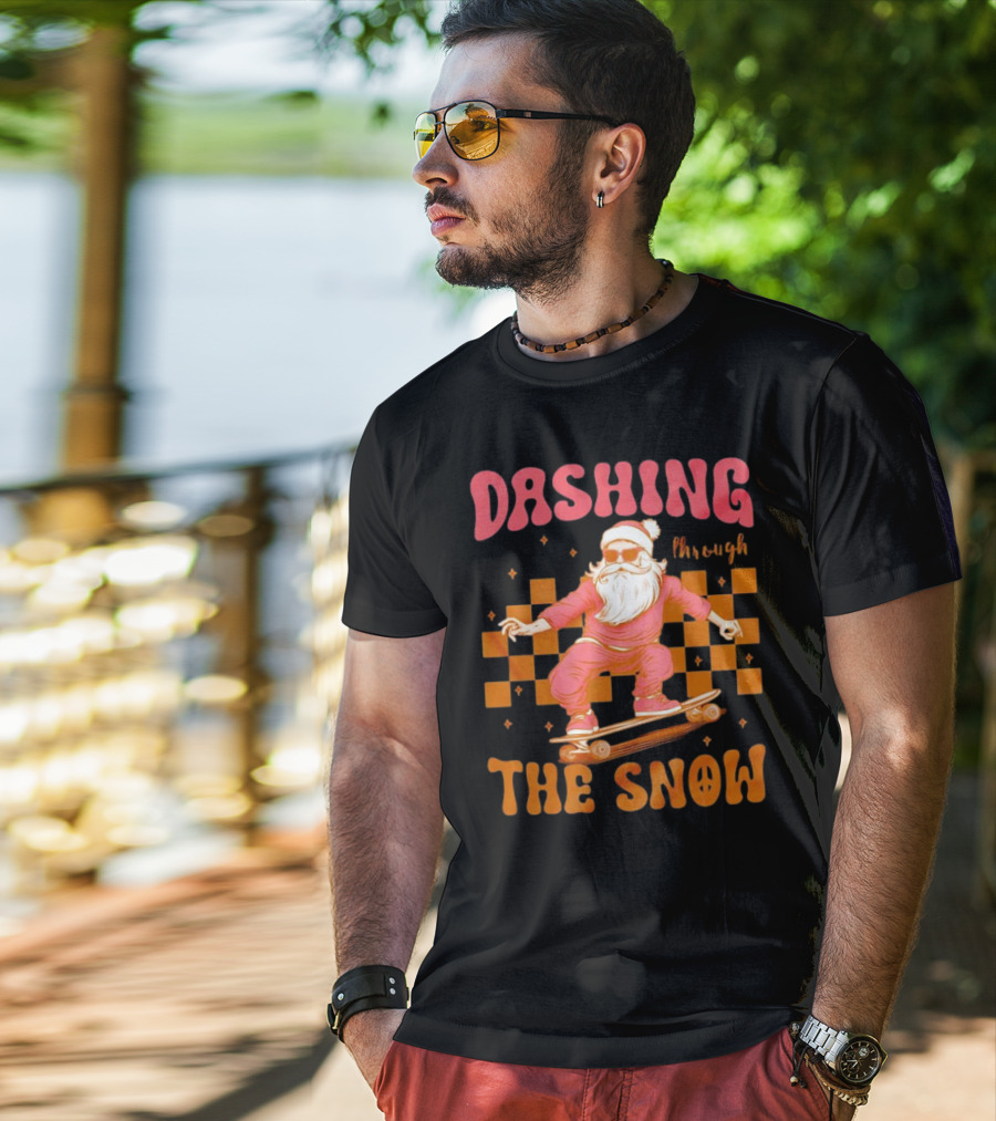 Dashing Through The Snow Santa Skateboard Christmas T-Shirt