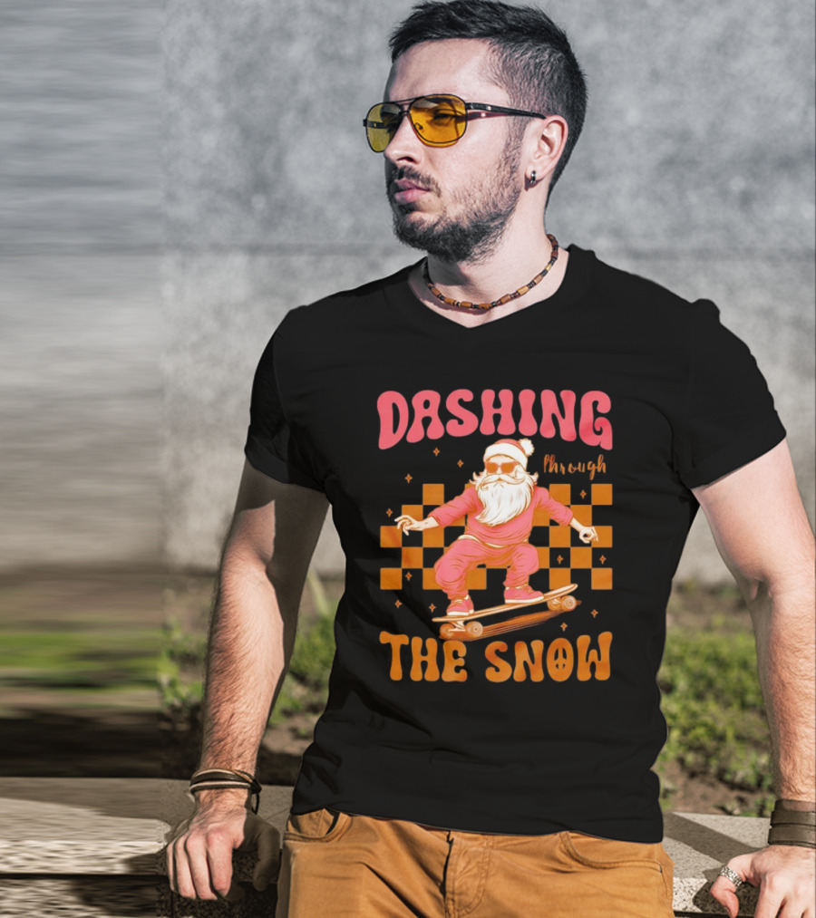 Dashing Through The Snow Santa Skateboard Christmas T-Shirt
