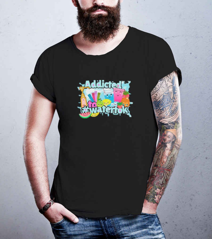 Addicted To #watertok Watermelon Lemon Apple Pineapple Fruit Drinks T-Shirt