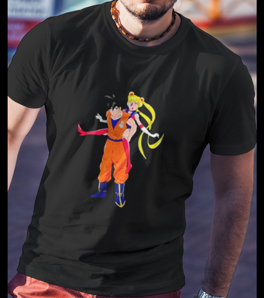 Goku And Usagi Crossover Fusion Featuring Dragon Ball And Sailor Moon Iconic Characters T-Shirt