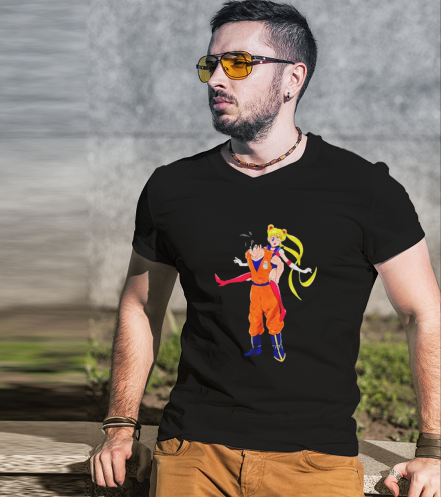 Goku And Usagi Crossover Fusion Featuring Dragon Ball And Sailor Moon Iconic Characters T-Shirt
