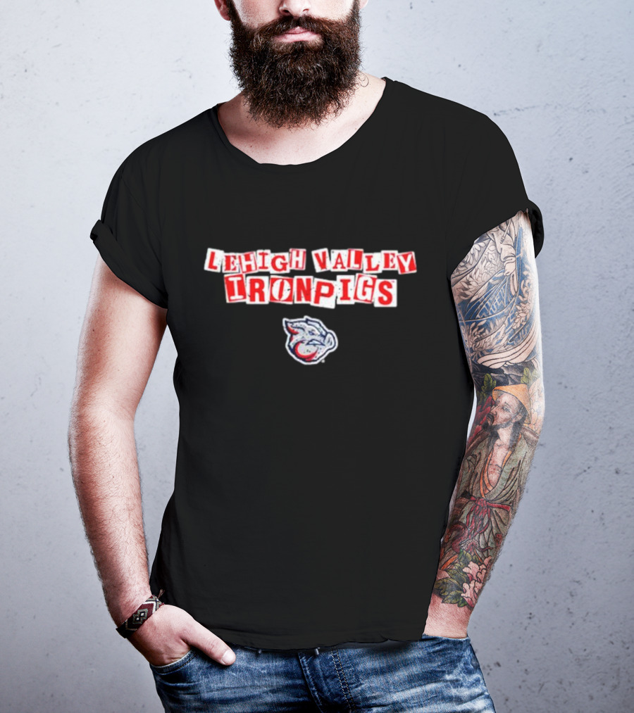 Lehigh Valley IronPigs Red Text With Pig Head T-Shirt