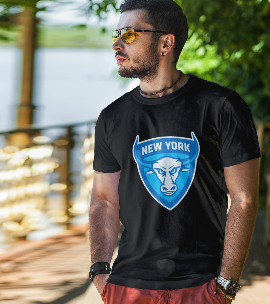 NEW YORK ATLAS BULL EMBLEM LOGO BLUE SHIELD T-Shirt