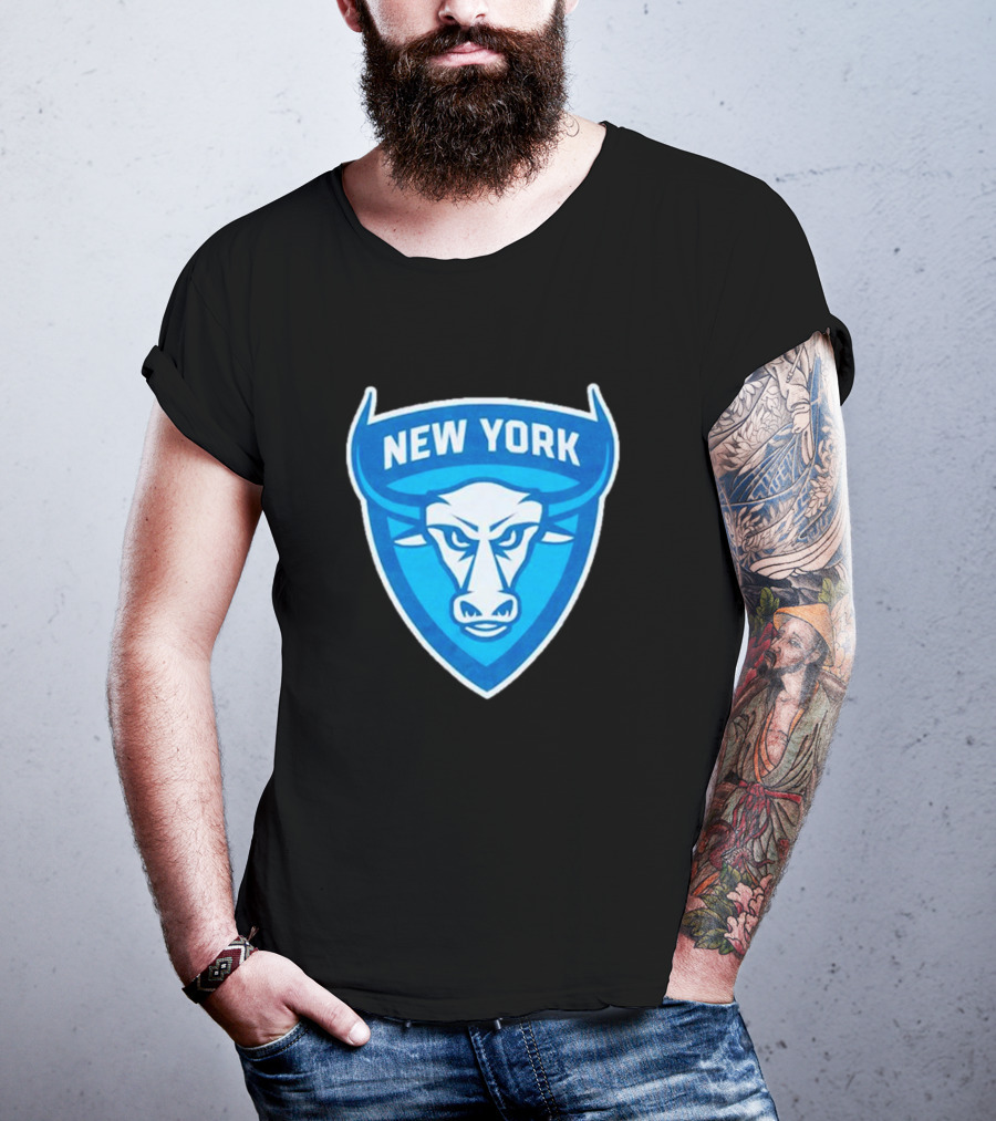 NEW YORK ATLAS BULL EMBLEM LOGO BLUE SHIELD T-Shirt