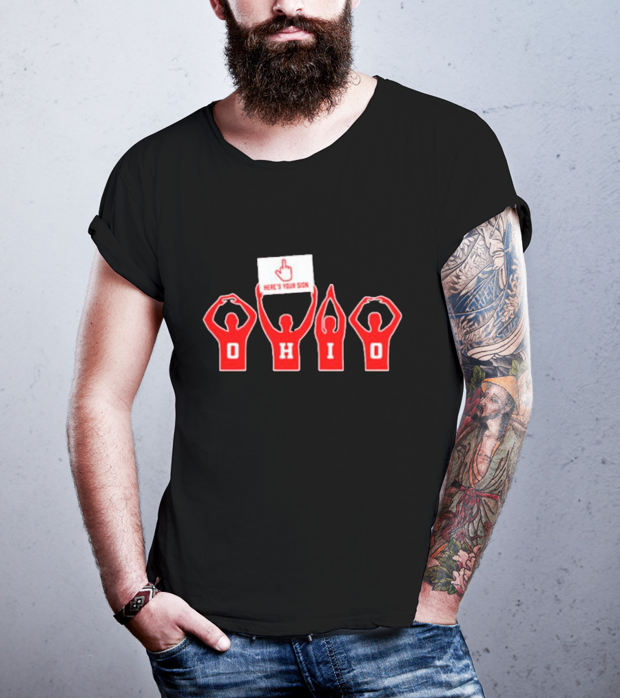 Ohio State Buckeyes O-H-I-O Here's Your Sign Gesture T-Shirt