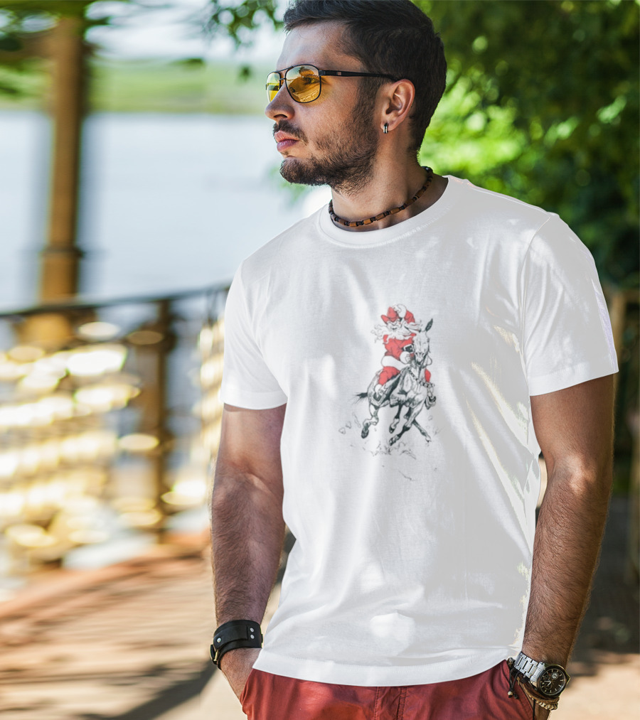 Santa Claus Riding Mule In Festive Red Suit T-Shirt