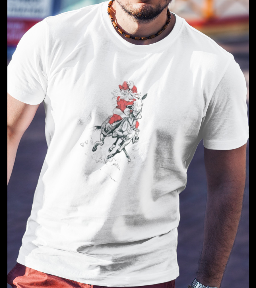 Santa Claus Riding Mule In Festive Red Suit T-Shirt
