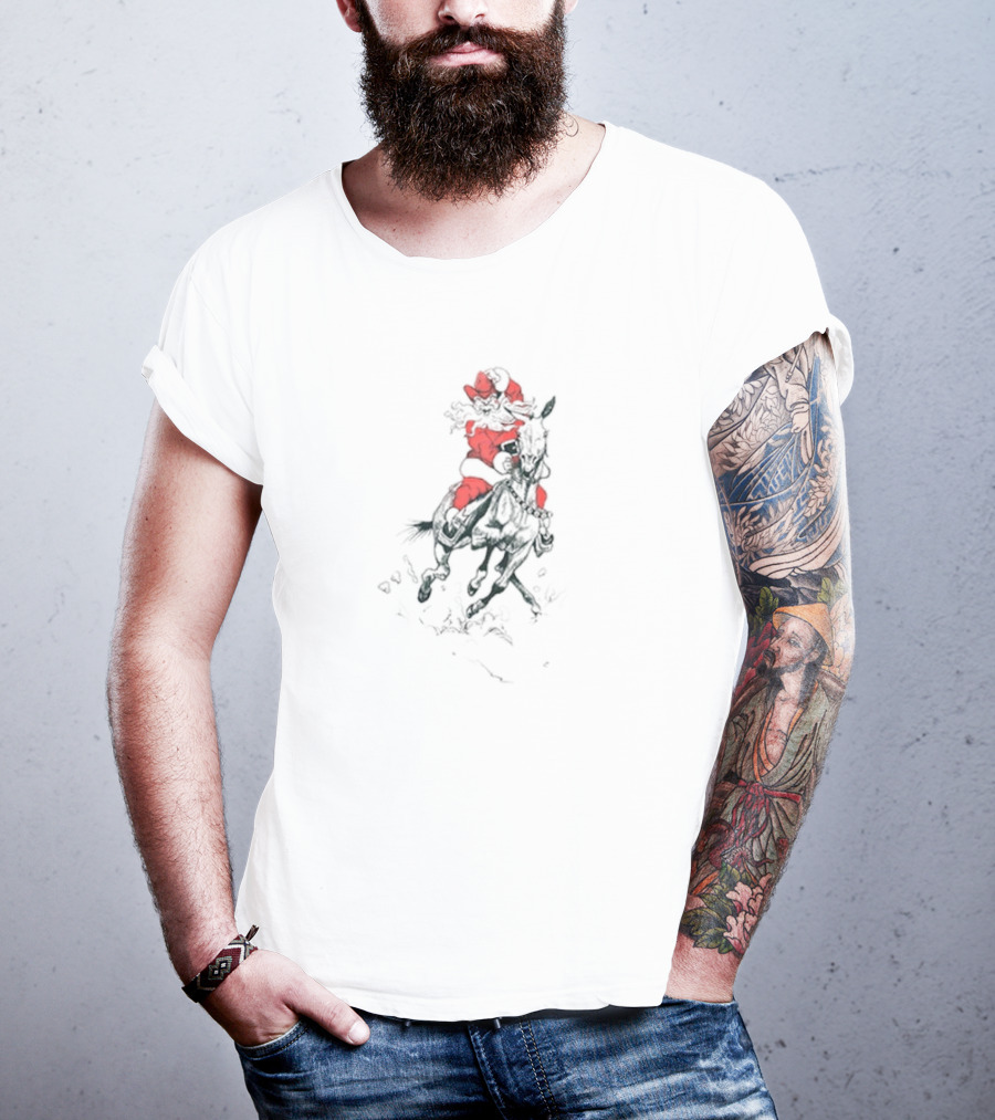 Santa Claus Riding Mule In Festive Red Suit T-Shirt