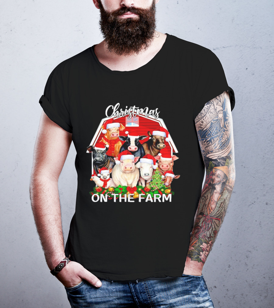 Christmas Animals Santa On The Farm T-Shirt