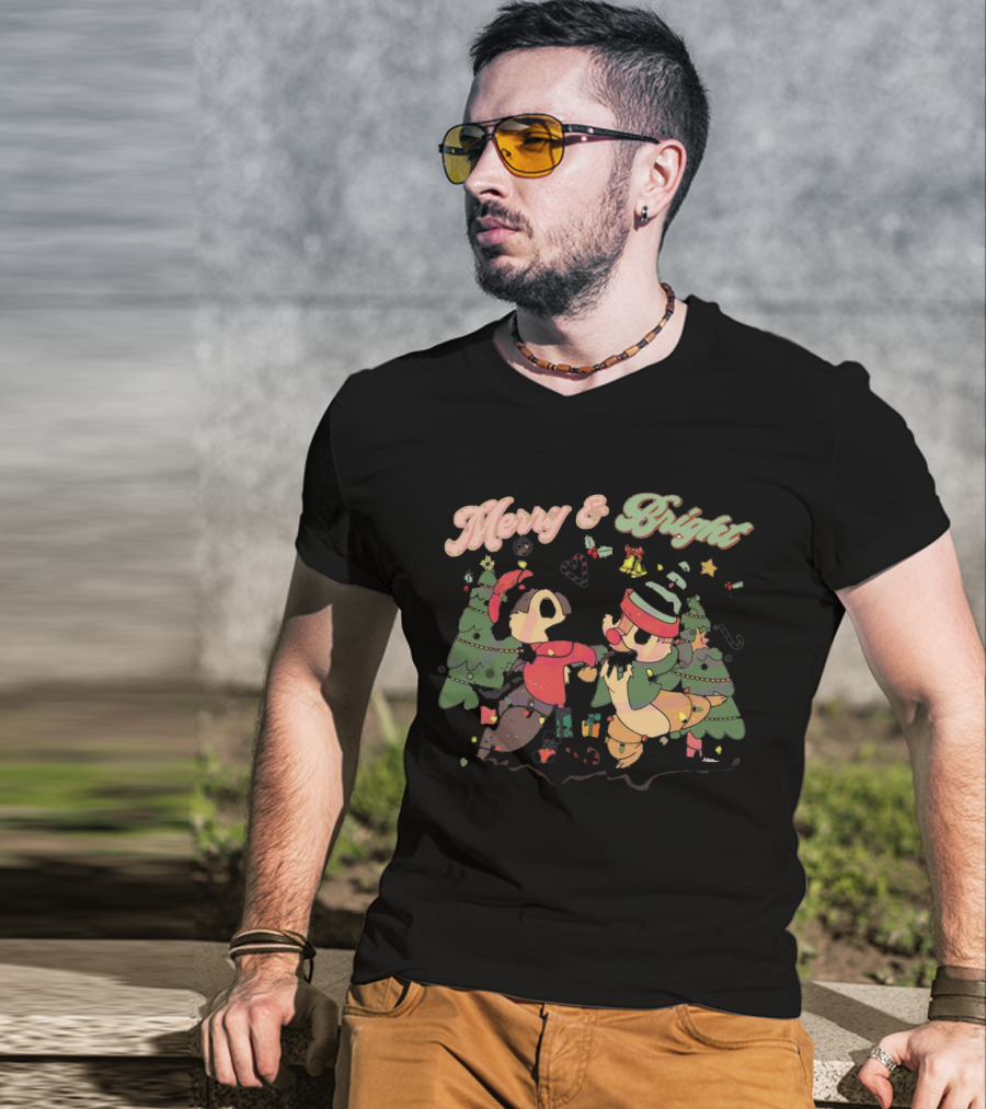 Chip And Dale Merry And Bright Christmas With Festive Trees And Holiday Cheer T-Shirt